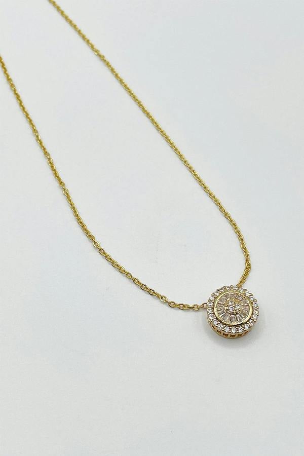SVNX Diamante Halo Necklace & Earrings Set in Gold with Gift Box
