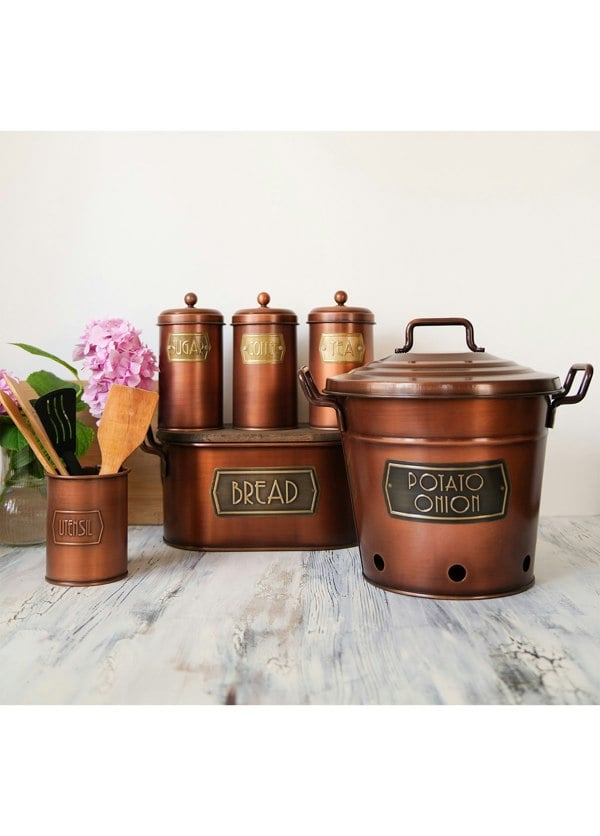 Rozi Copper Coffee, Tea, And Sugar Canister Set - 22 cm (H)