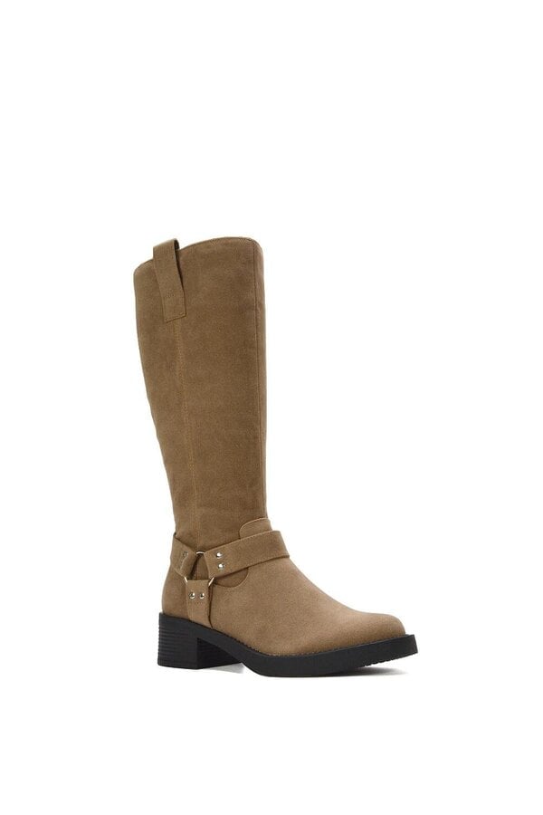 XY LONDON Knee High Biker Mid Block Heel Western Boots