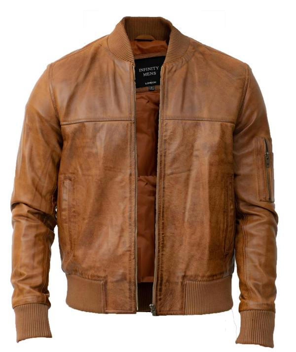 Infinity Leather Mens Retro MA-1 Leather Bomber Jacket-Arlington