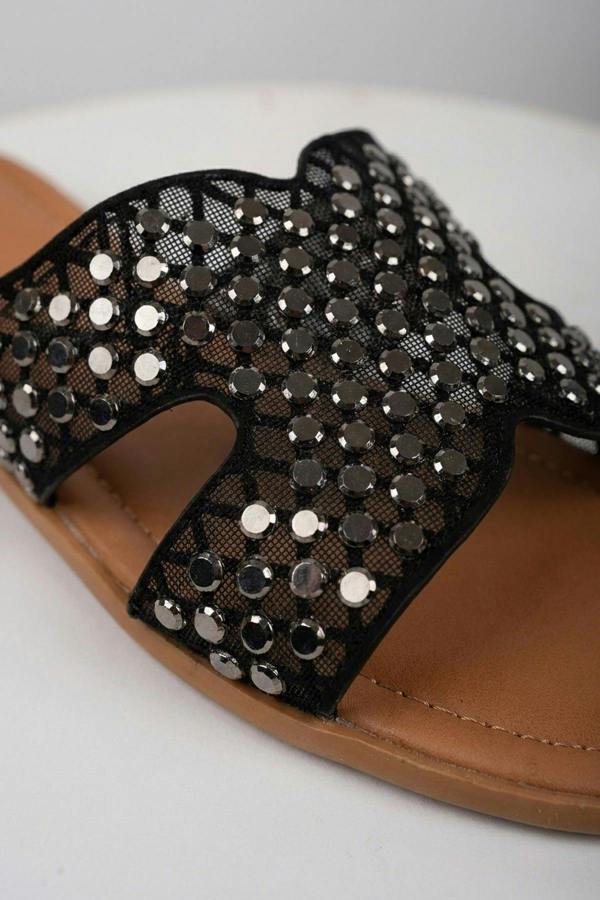 Cordelia Mirrored Disc Embellished H Sandals - Black
