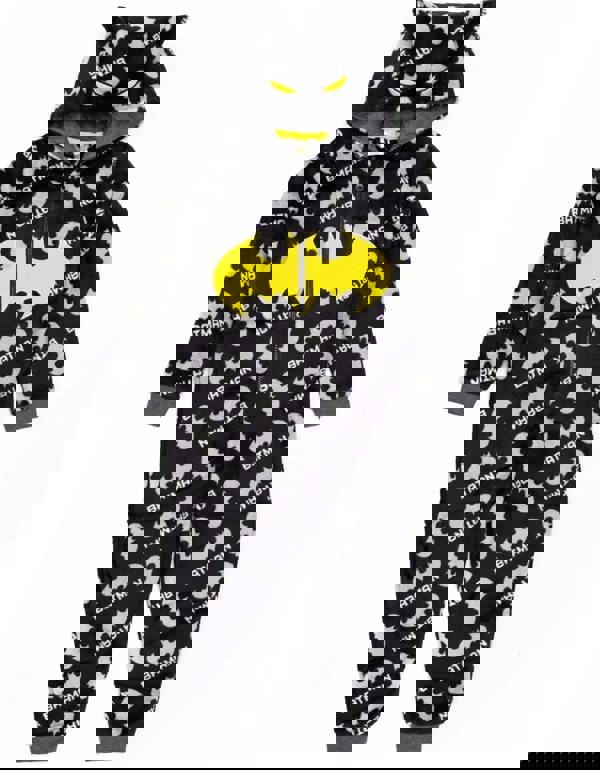 DC Comics Boys Grey Batman Applique Logo & Logo All-Over Print Onesie