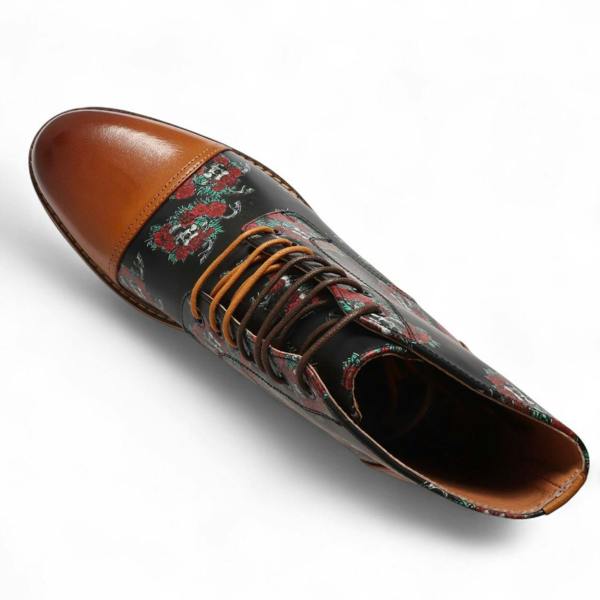 Justin Reess Men's Brown Floral Leather Oxford Ankle Boots - Adam Skull