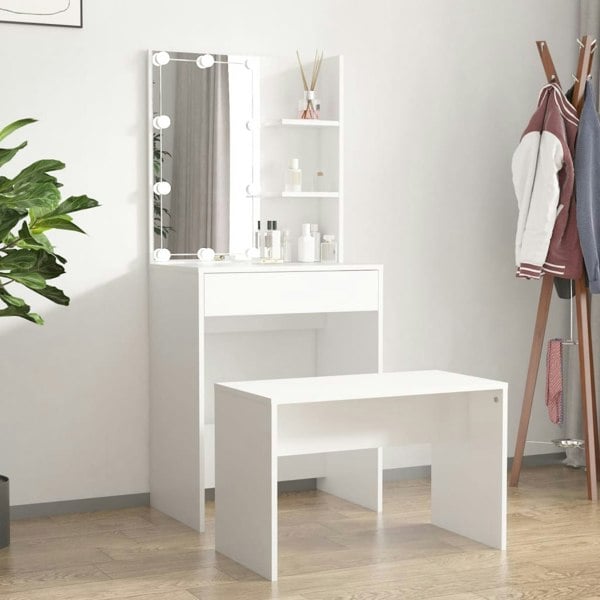 Berkfield Dressing Table Set with LED White Engineered Wood