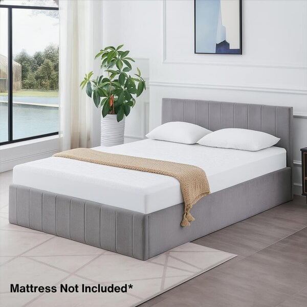 Kosy Koala Ottoman Bed Gas Lift Storage Grey 4ft6 Double Line Pattern Velvet Bedroom
