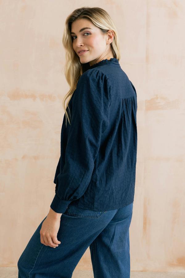 Lily & Me Wayfaring Embroidered Cotton Blouse Navy