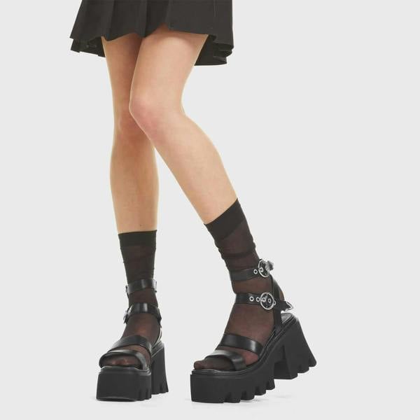 Lamoda Happy Place Trendy Black PU Chunky Platform Summer Sandals Chic