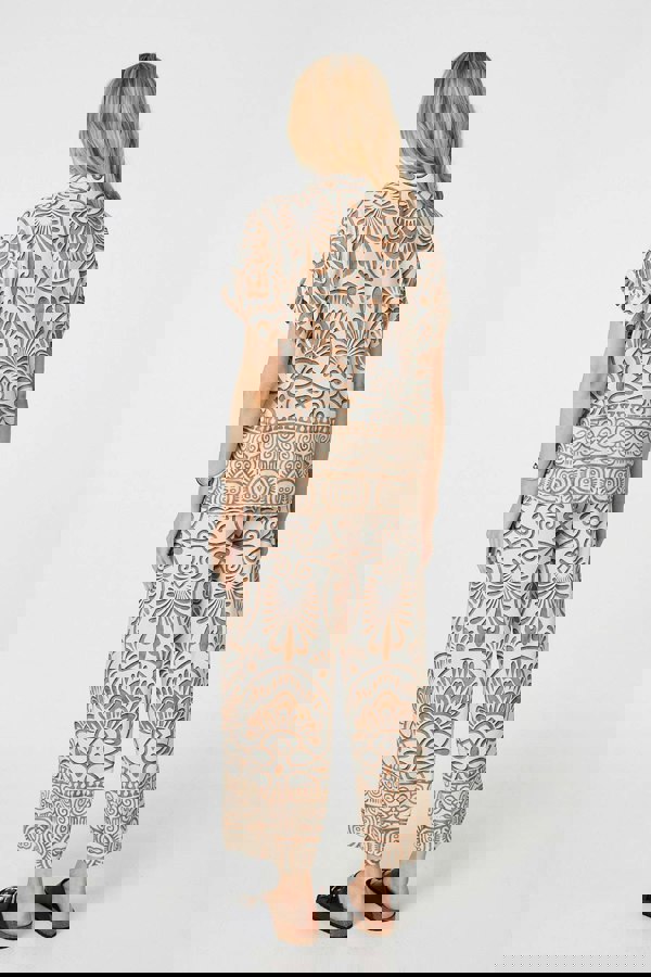 Beige | Printed High Waist Wide Leg Trousers