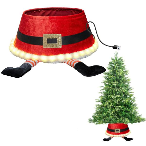22inch LED Santa Style Christmas Tree Collar with Sequin Fabric Finish and Foldable Design image 5