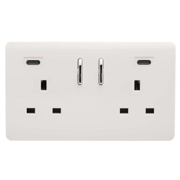 Trendi Switch 2 Gang USB 65W Type C USB Plug Socket in Ice White