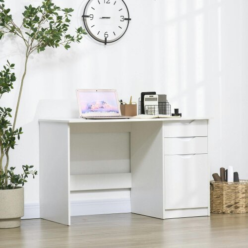 Wyld Haus Niba 120cm High Gloss White Home Office Desk With Drawers And Storage Cabinet