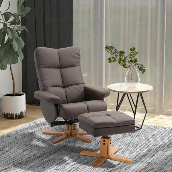 HOMCOM Recliner Chair and Footstool PU Leather Wooden Base - Brown