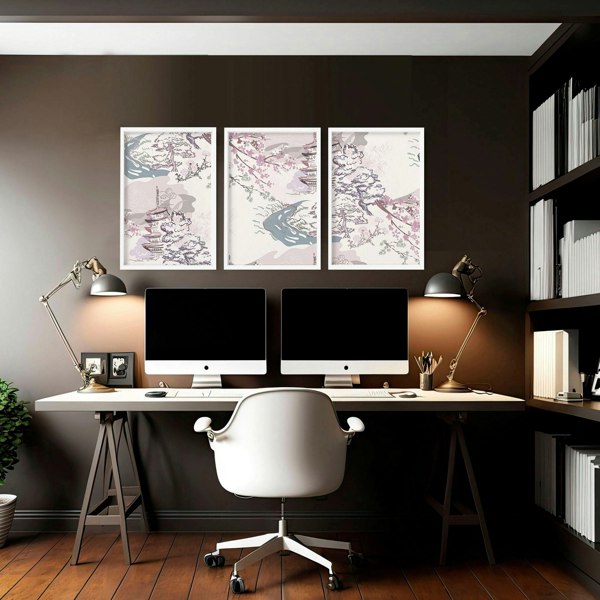 Chinoiserie wall art for home office decor | set of 3 framed wall art