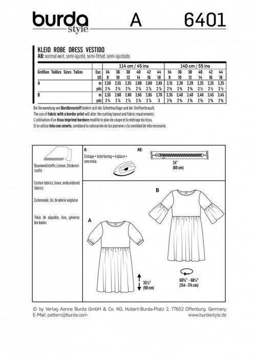 Burda Sewing Pattern 6401 Dresses For Women, 8 to 18 - Beginner, Easy