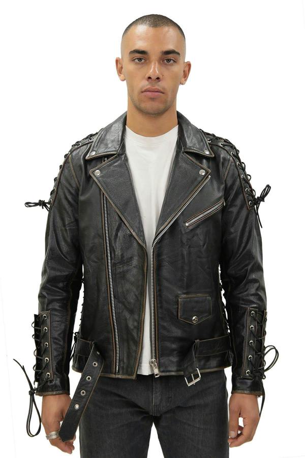 Infinity Leather Mens Embossed Brando Leather Biker Jacket-Chicago