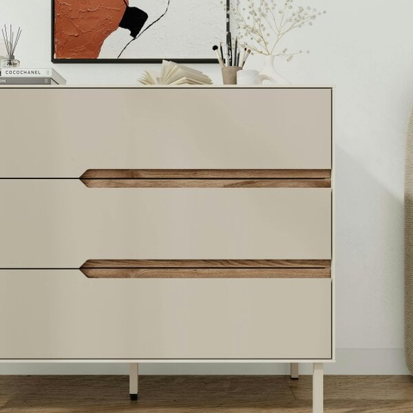 Decortie Arch 3 Drawer Chest of Drawers Sandstone Whiskey Oak 98 x 40 x 78.5 cm (Sandstone and Whiskey Oak)