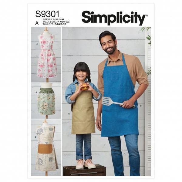 Simplicity Sewing Pattern 9301, Aprons for Men, Women, Teenagers, Kids, A (S - XL / S - XL) - Easy