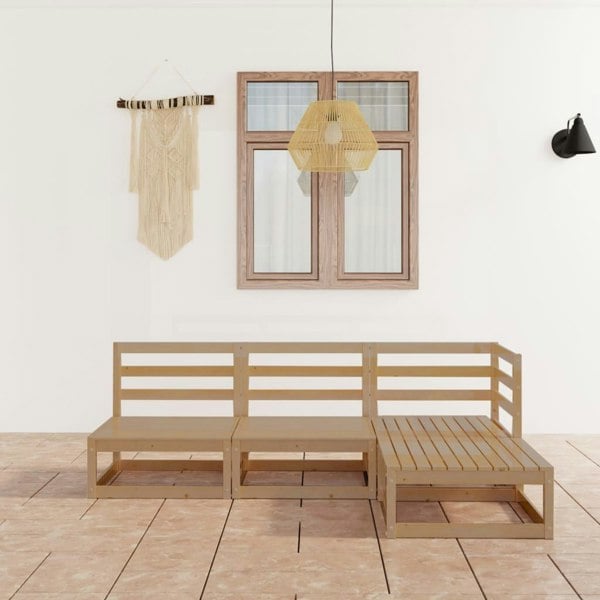 Berkfield 4 Piece Garden Lounge Set Honey Brown Solid Wood Pine