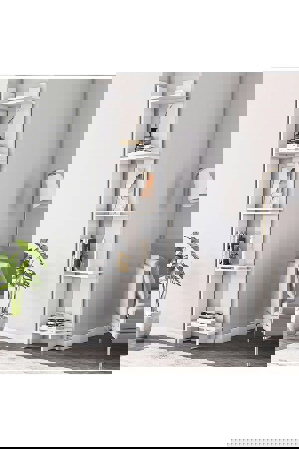 Living and Home 5 Tier Regin Wood Corner Bookcase