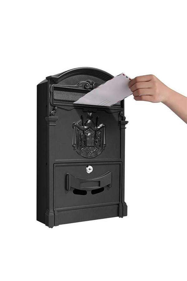 Living and Home Antique Style Lockable Aluminum Letter Box Wall-Mounted Postbox