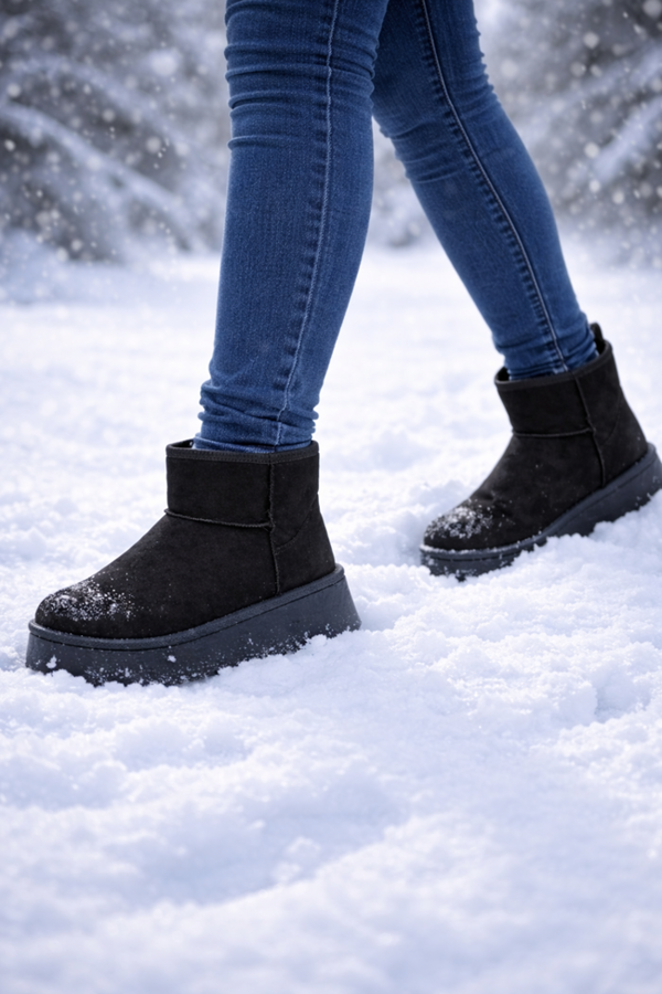 Trendy Trotters Women’s Black Faux Fur Low Platform Boots - Comfortable For Everyday Wear