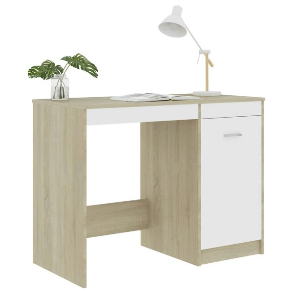 Berkfield Desk White and Sonoma Oak 100x50x76 cm Engineered Wood