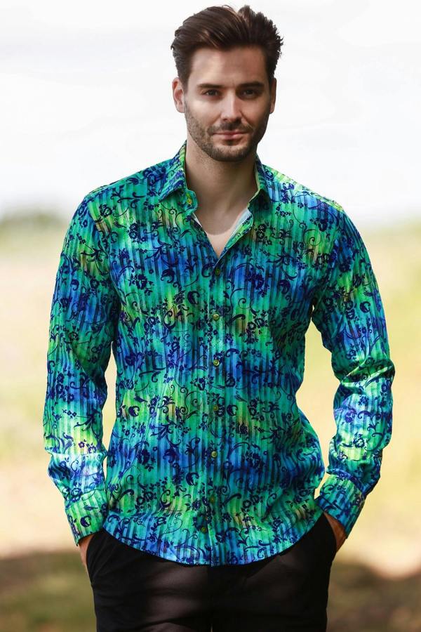 TIE - DYE FLORAL FLOCKING SHIRT WITH LUXURY TEXTURED FINISH - Claudio Lugli Shirts