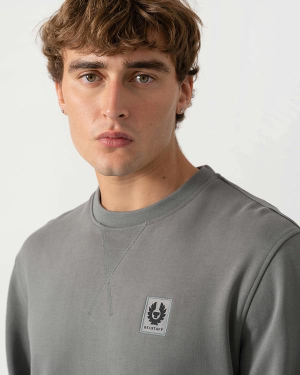 Close up of Belstaff Mens Logo Sweatshirt - Atlantic Grey