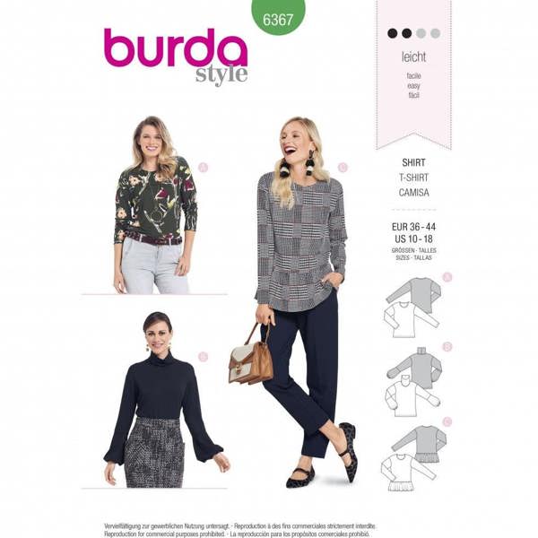 Burda Sewing Pattern 6367 Tops For Women, 10 to 18 - Easy