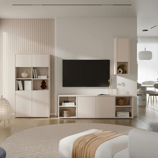 Furniture To Go Alice Springs Wide TV Cabinet with 2 Doors Push-to-Open & 2 Open Shelves in Sand
