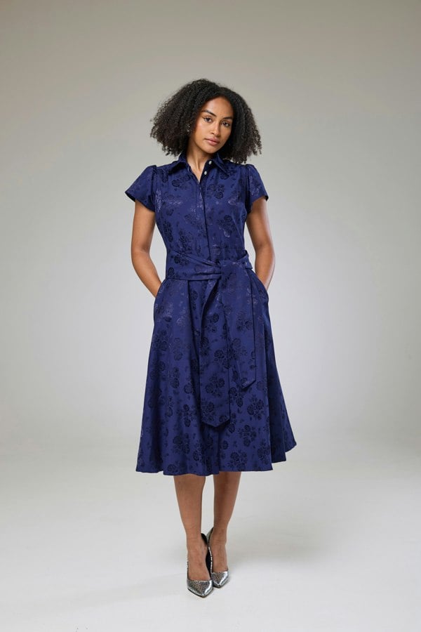 Isha's Timeless collection Royal Blue Petals Short Sleeve Shirt Dress