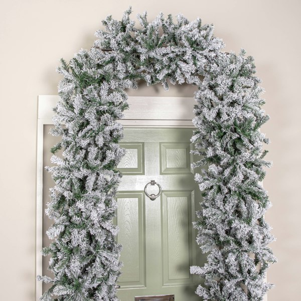 Samuel Alexander 8ft (2.52m) Slimline Single Door Artificial Snow Flocked Christmas Tree Arch in Green with 2000 Tips