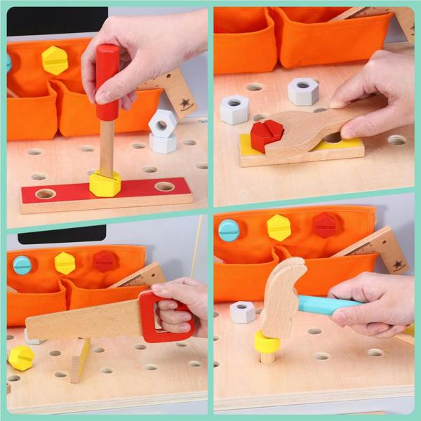 Dyzi My First Wooden Workbench Kids Pretend Play Tool Set