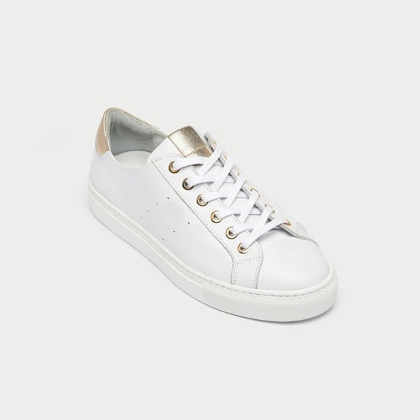 Calla Star Trainers - Smooth White Leather & Champagne