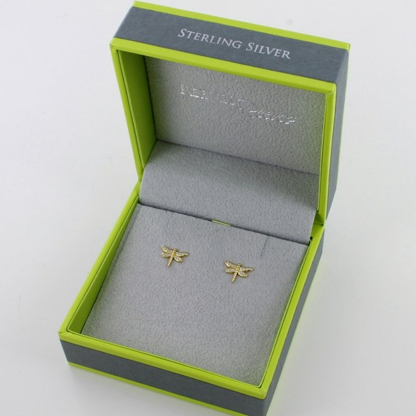 Sterling Silver Pavé Dragonfly Stud Earrings - Reeves & Reeves