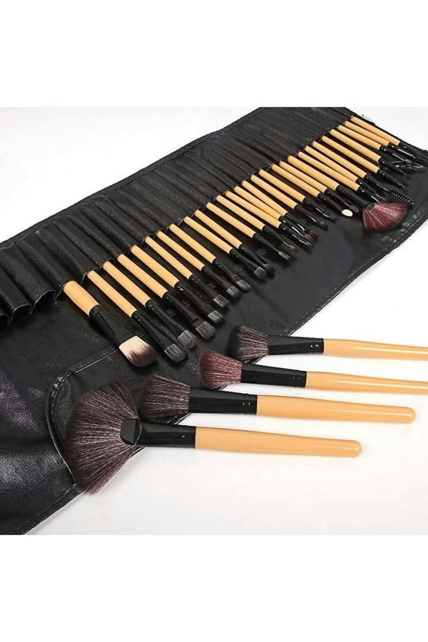 Dyzi 32-Piece Professional Makeup Brush Set Resin Rod Wooden Color