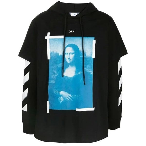 Off-White Blue Monalisa Double Tee Skate Fit Black Hoodie L