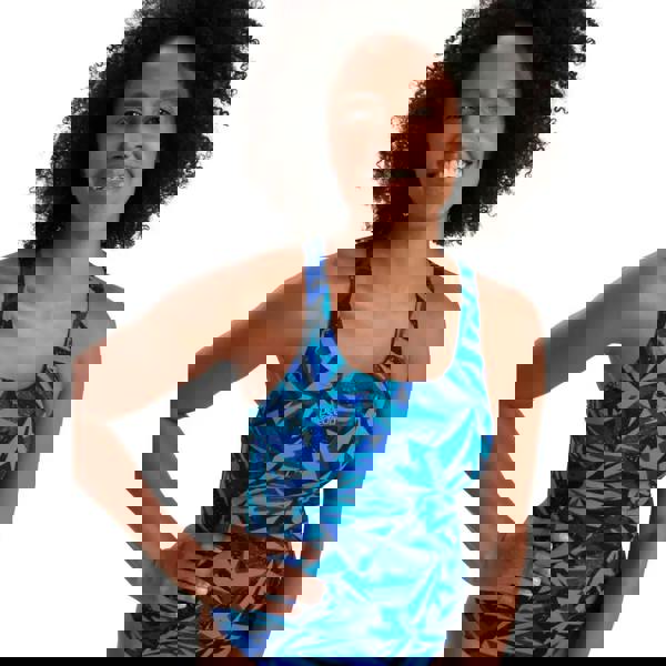 Speedo Hyperboom Allover Medalist blue green leaf swimsuit