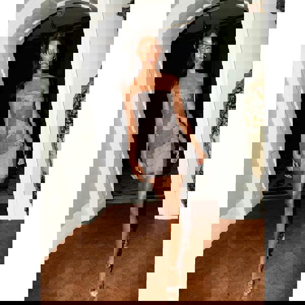 Pink Vanilla PU Studded Patchwork Mini Dress