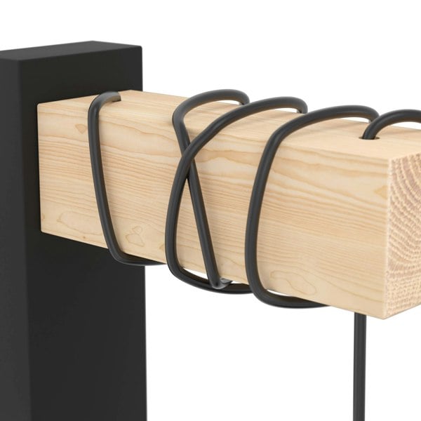 EGLO Townshend 5 Black/Natural Wood Wall Light - Vintage Industrial Style (D) 24cm