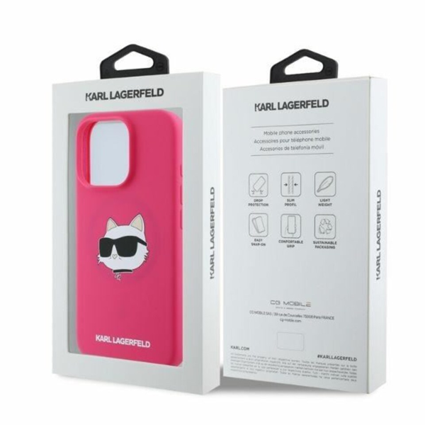 Karl Lagerfeld Silicone Choupette Head Print Case with MagSafe for iPhone 16 6.1" Fuchsia - KLHMP16SSCHPPLF