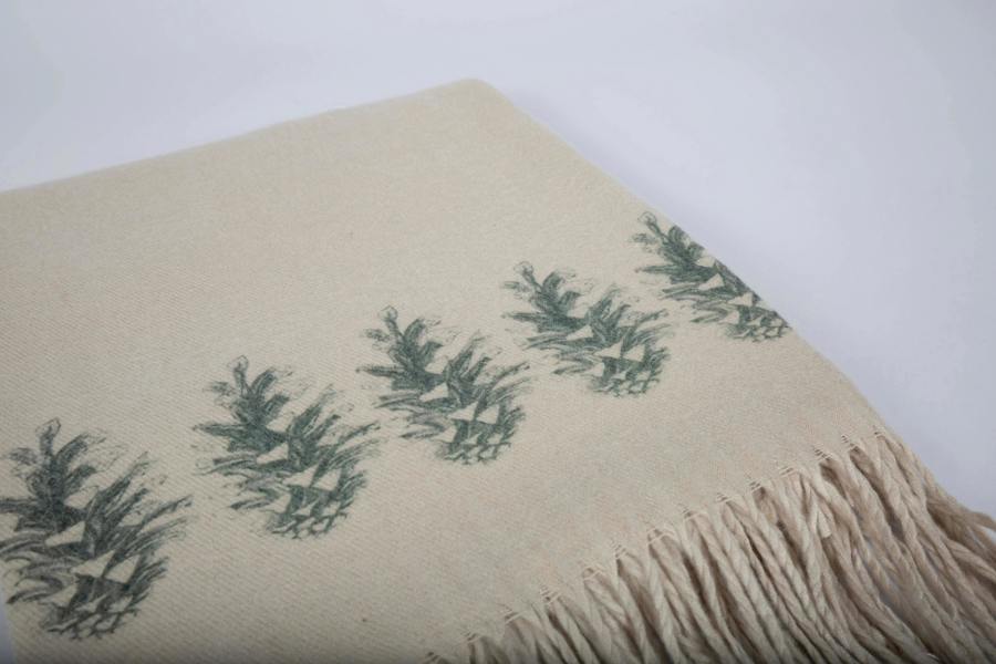 Art on Scarves Cashmere Feel Luxury Scarf Handprinted with Pine Cones