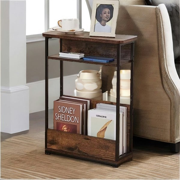 Rafaelo Mobilia Industrial Rustic 3 Tier Side Table With Magazine Rack