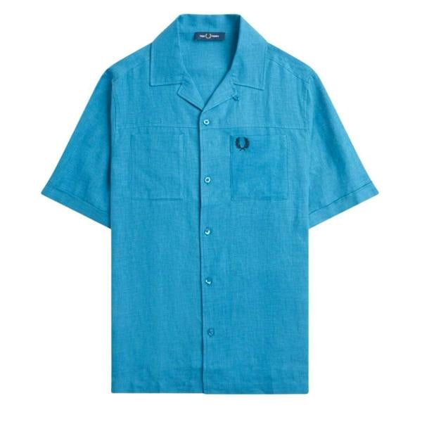 Fred Perry Mens Runaway Linen Shirt - Ocean Blue - 