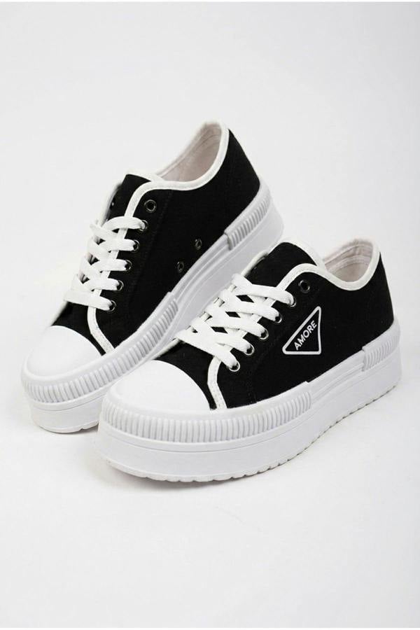 Constance Canvas Platform Lace Up Trainers - Black