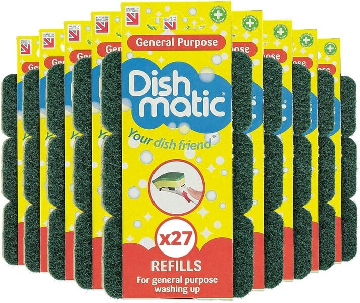 Dishmatic Green General-Purpose Washing-Up Sponge Refill Heads Pack of 3 x 9 – Kitchen Washing-Up Handle Refills