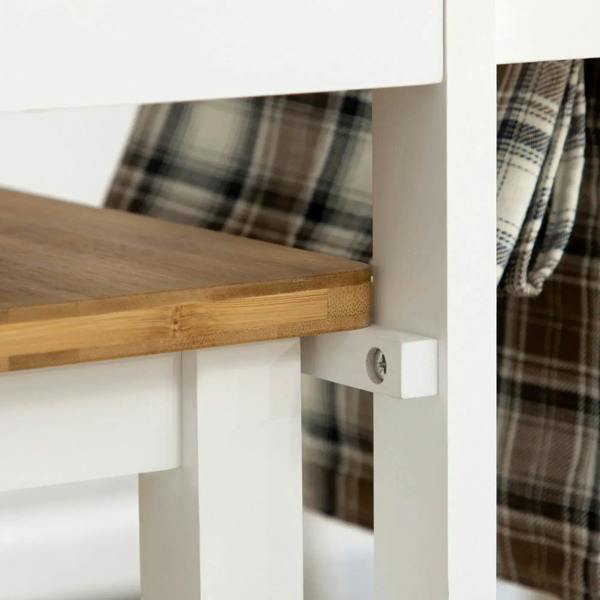 White cart side with bamboo ledge and support hole for adjustable placement
