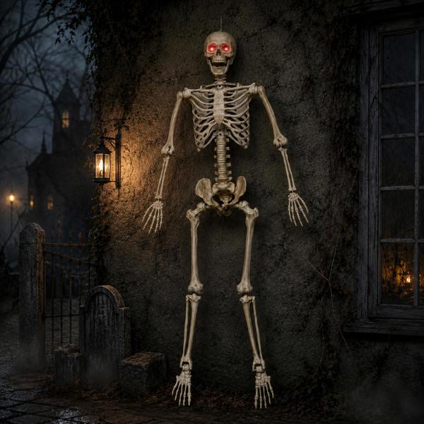 Samuel Alexander 5ft (1.5m) Battery Powered Light up Halloween Skeleton with Poseable Joints & Red LEDs