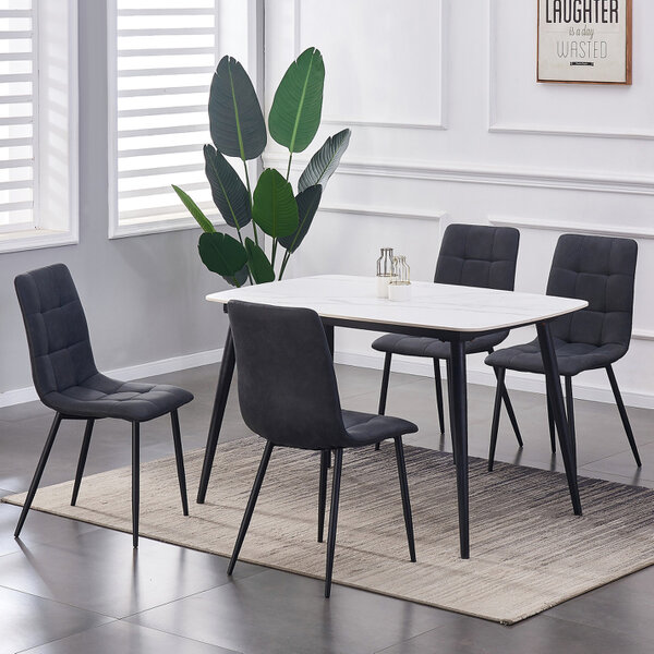 Set of 4 Suede effect Velvet Upholstered Dining Chairs Henri - Black 