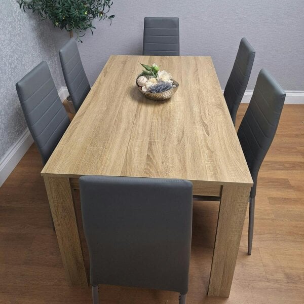 Kosy Koala Oak Effect Dining Table Set With 6 Grey Faux Leather Chairs Dining Room Furniture